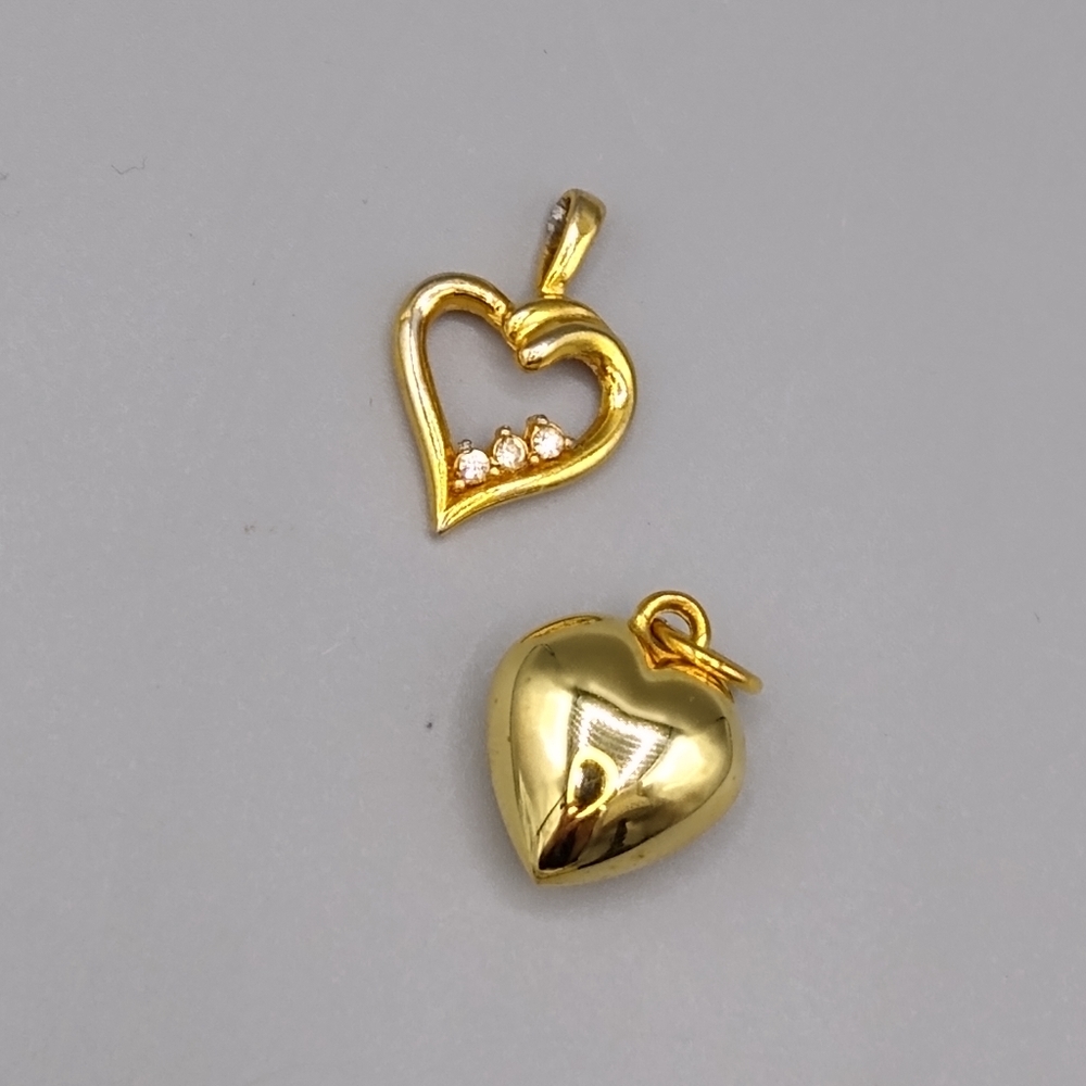 Rhinestone Heart Bubble Heart Set of 2 Gold tone Pendants Vintage